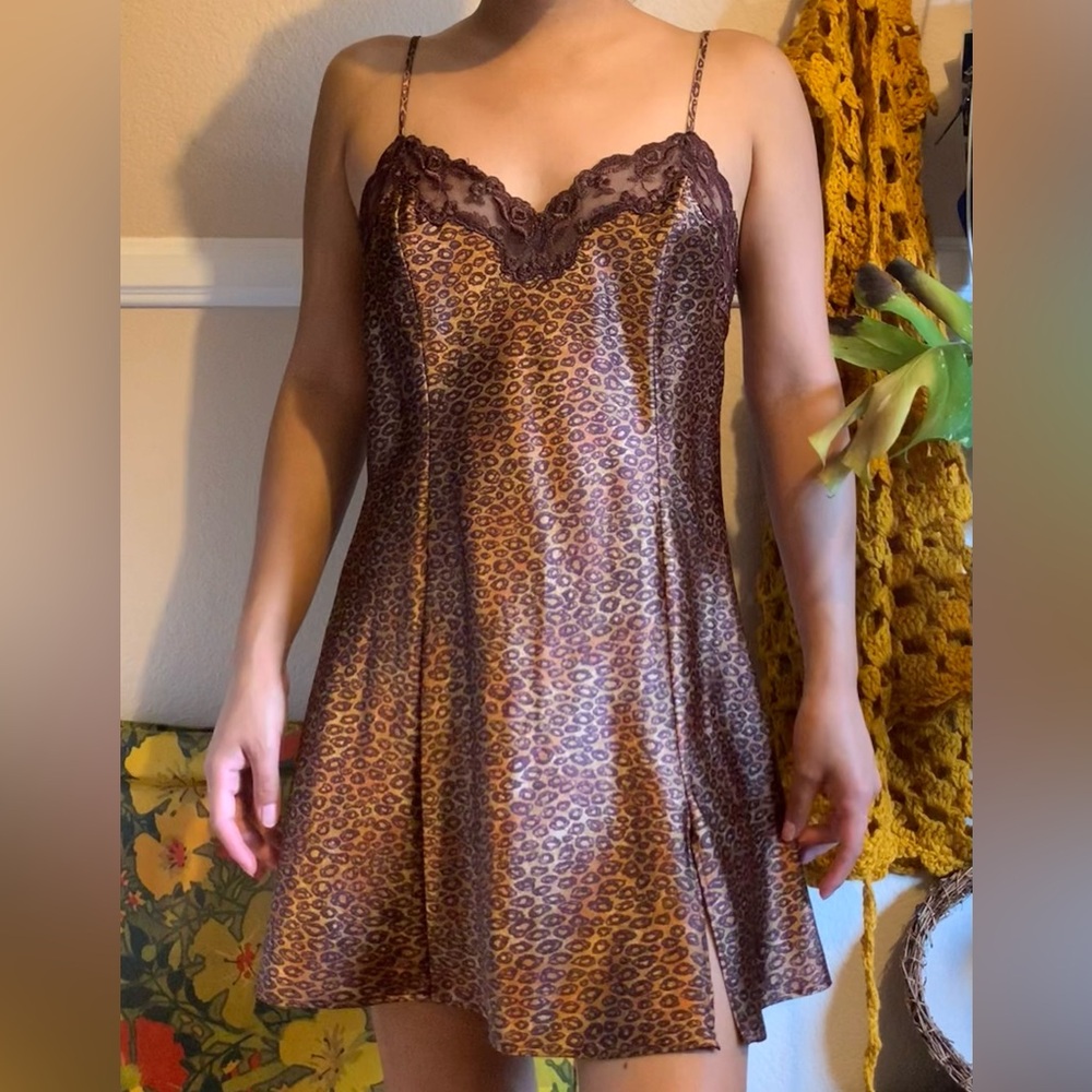 Victoria's Secret Brown Leopard Chemise with Lace Trim